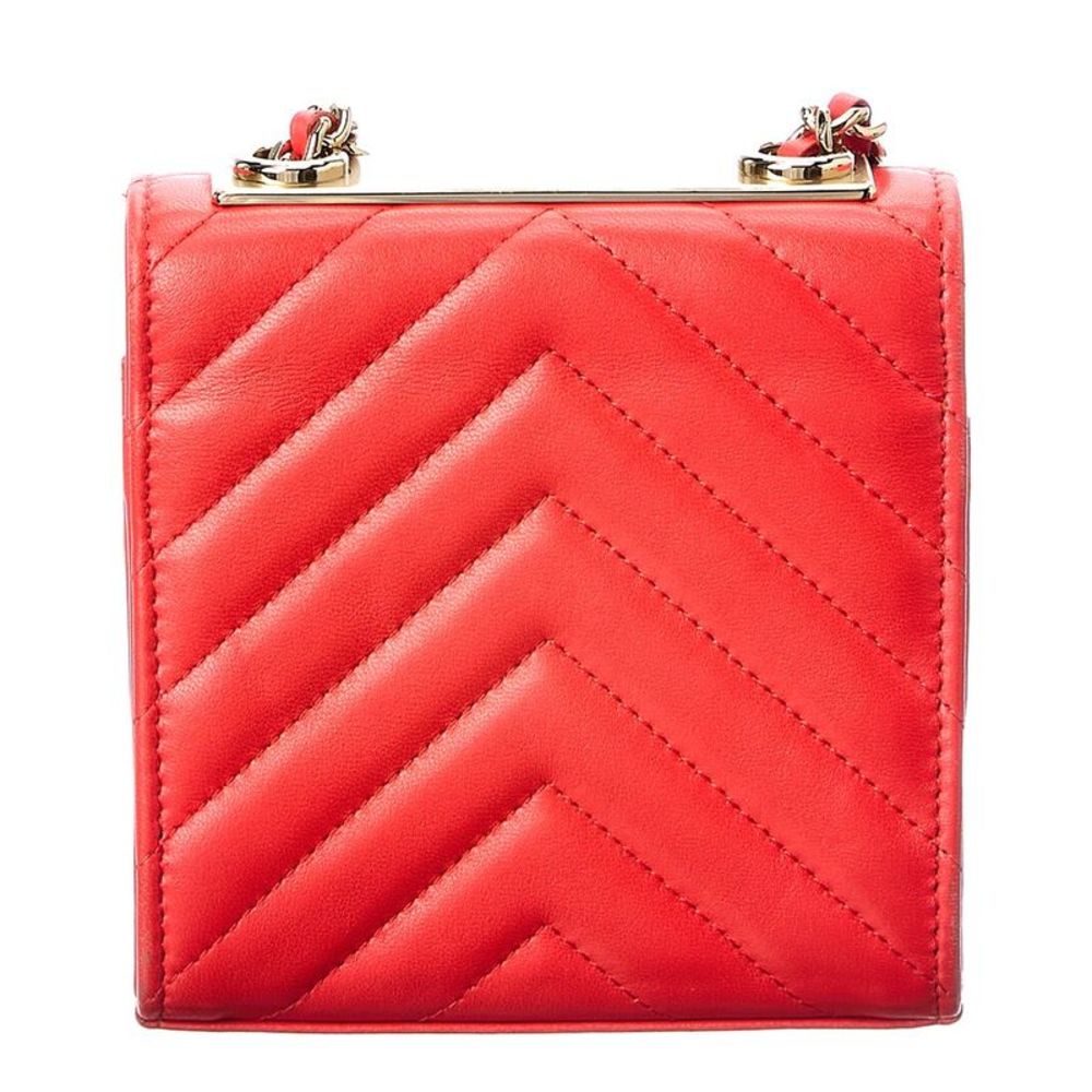 Chanel Vermilion Quilted Lambskin Leather Chevron Mini Flap Bag (Authentic - Picture 2 of 5